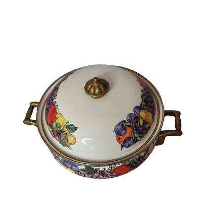 Tabletop CORNUCOPIA Enamel on Steel 2 Qt Dutch Oven w/ Lid, Fruit, 8" Diameter