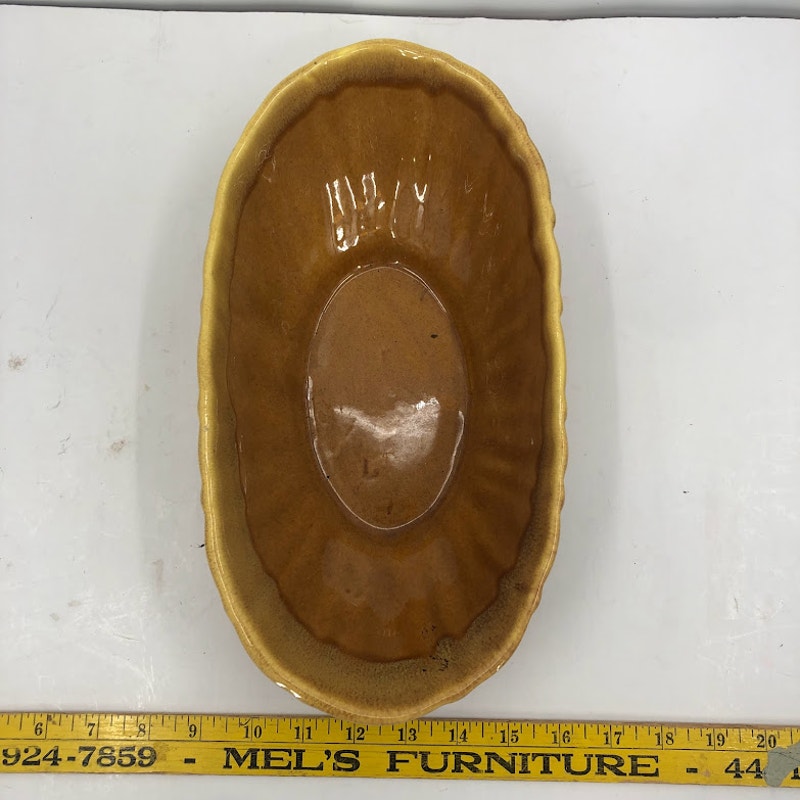 Haeger Oval Drip Glaze Brown Yellow Pottery Bowl Planter Console Dish