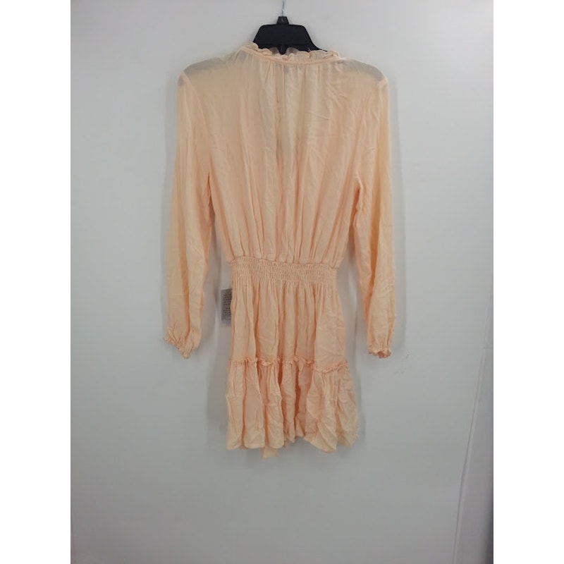 Kenedik Women's Keyhole Long Sleeve Smocked Dress Peach 100% Rayon Large