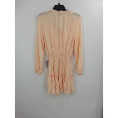 Kenedik Women's Keyhole Long Sleeve Smocked Dress Peach 100% Rayon Large
