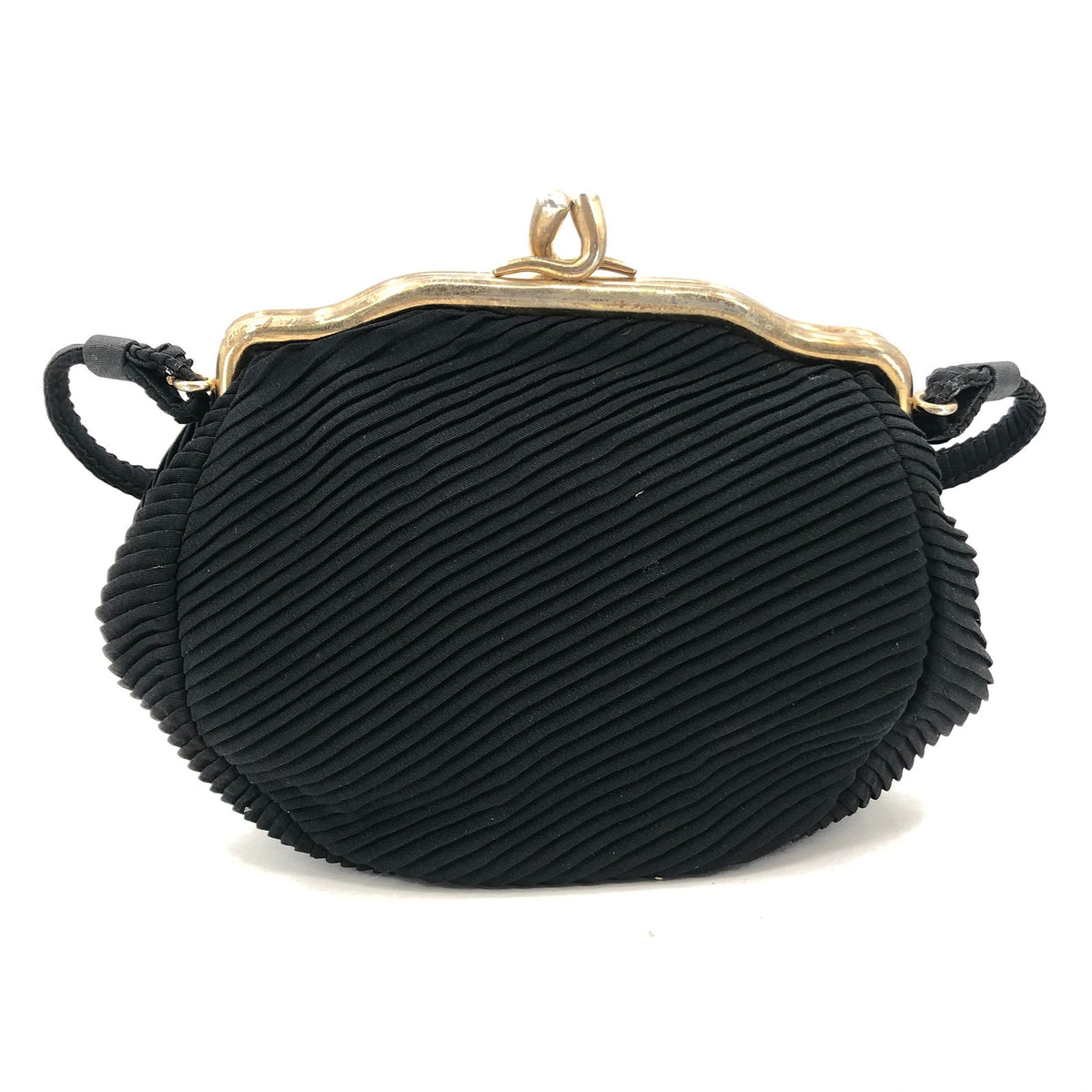 Vintage Black Seamed Tufted Stripes with Gold Trim Clasp 1950s Evening Bag