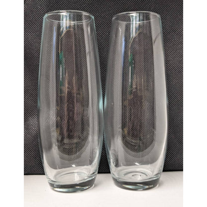 Vintage 6" Stemless Champagne Flutes Tapered Pair Clear Glass Pair of 2 Modern
