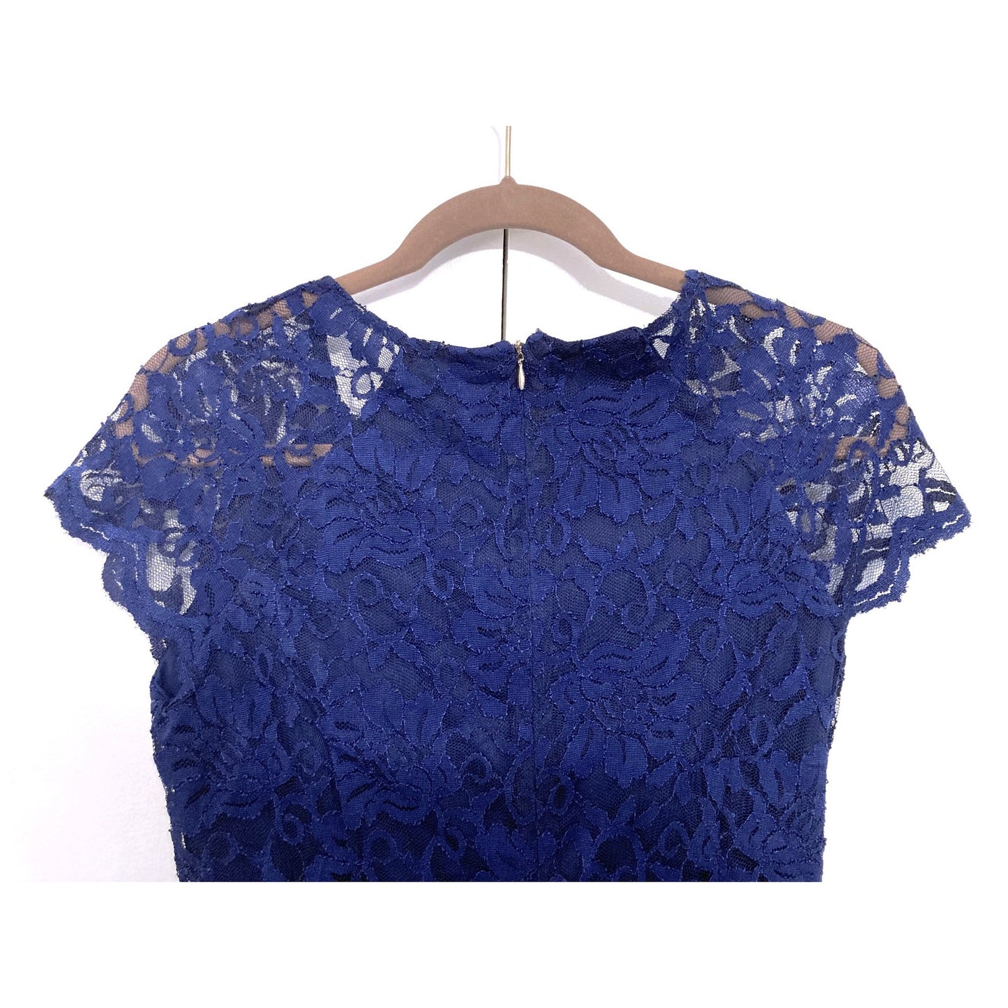 Thalia Sodi Cap Sleeve Jewel Neck Ruffle Hem Lace Midi Dress Sz Medium Navy NWT