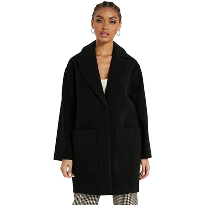 Topshop Longline Oversized Black Coat Pockets Snap Closure Womens Size 12 NEW