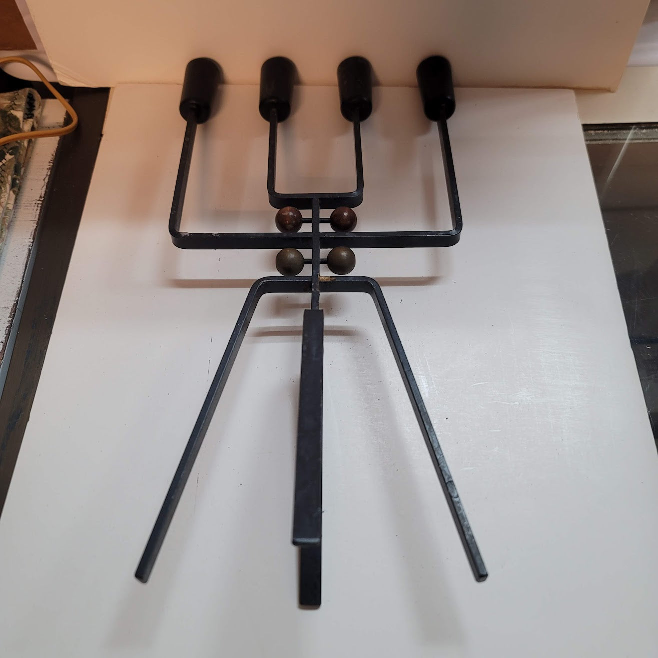 Vintage Brutalist Candelabra Finnish Style Blackened Metal 4-Arm Candle Holder