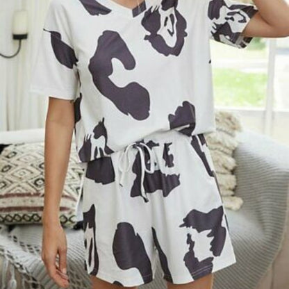 Floral Blooming White Abstract Tee & Drawstring Shorts Cotton/Polyester 2XL SET