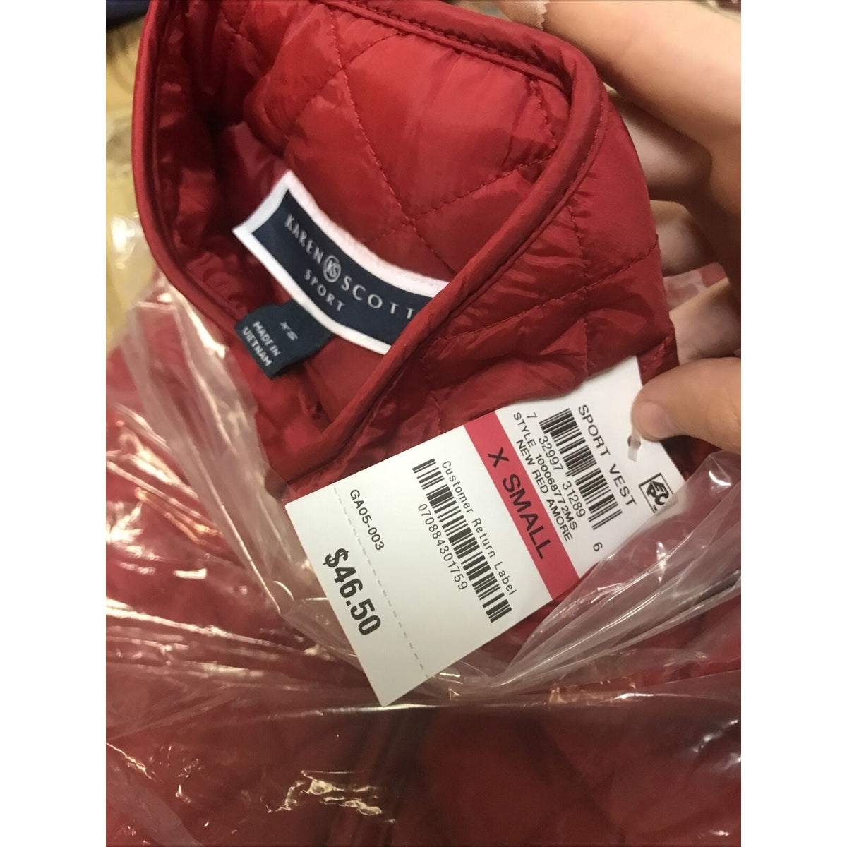 Karen Scott Women's Quilted Puffer Vest Mock-Neck Slant Pocket Solid Red XS