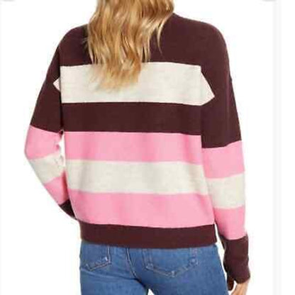 Caslon NEW layer Brown Pink Striped Shoulder Button Long Sleeve Top Plus Size XL