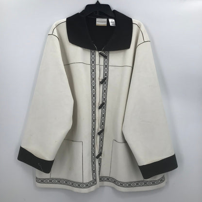 Alfred Dunner Norwegian Inspired White Toggle Button Front Jacket Faux Suede 24W