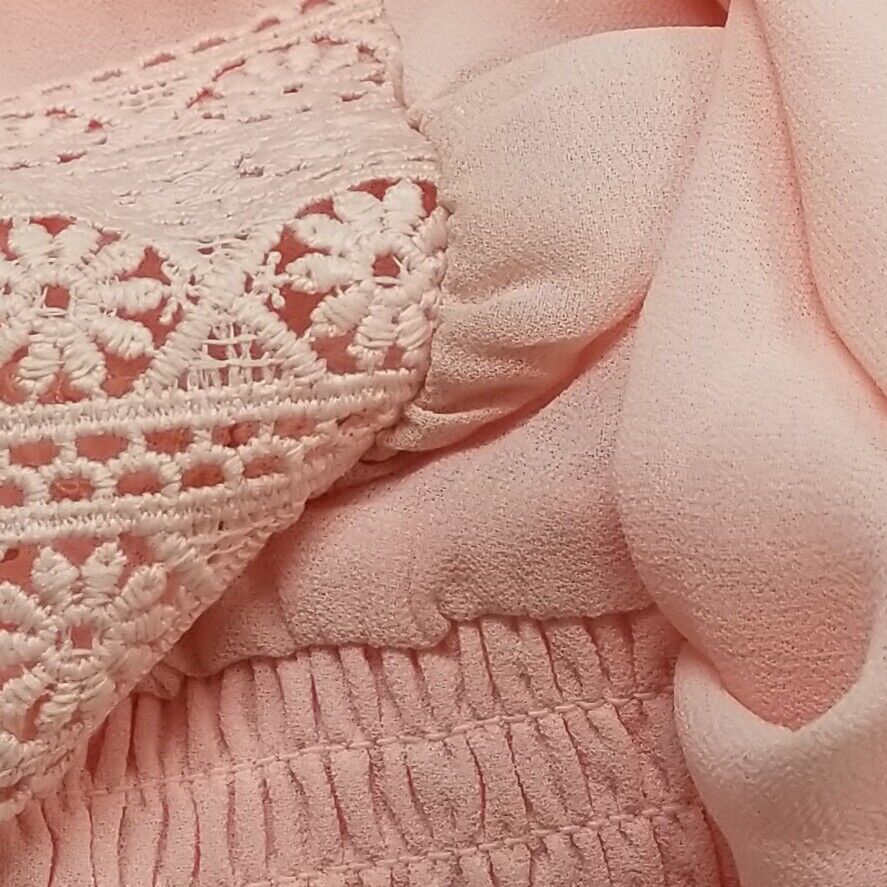 Socialite Blush Pink Medium NEW Crochet Trim Smocked Waist & Sleeve Blouse