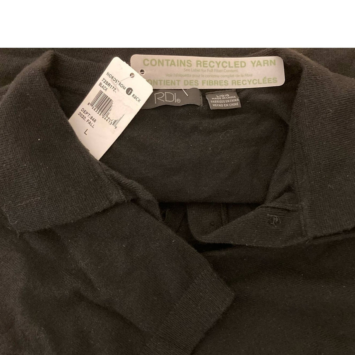 RDI Women Oversized Boyfriend Long Sleeve Polo Top Large Black NWT Recycled Yarn