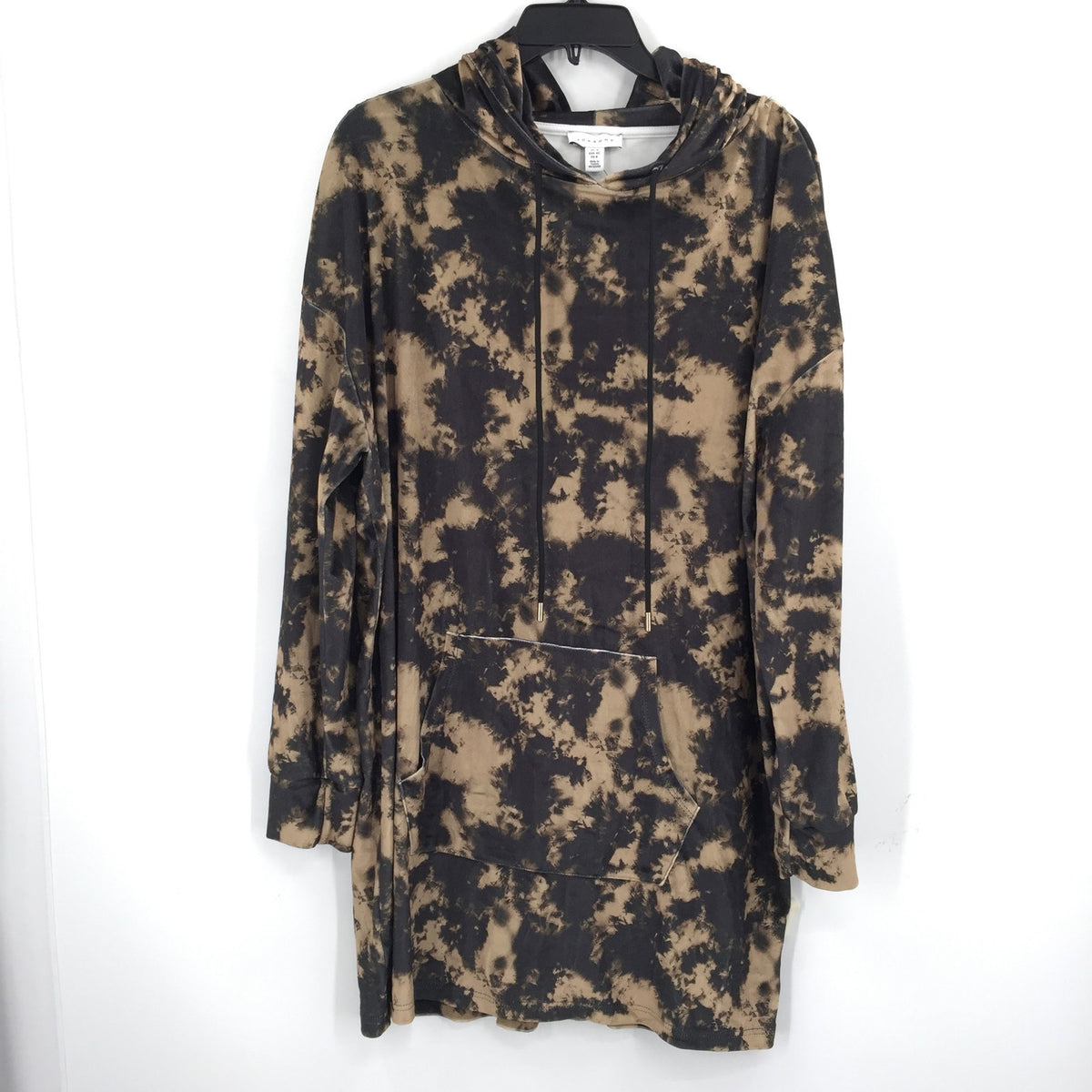 Topshop Hoodie Sweatshirt Dress Pocket Long Sleeve Abstract Tie Dye Tan/Black 8