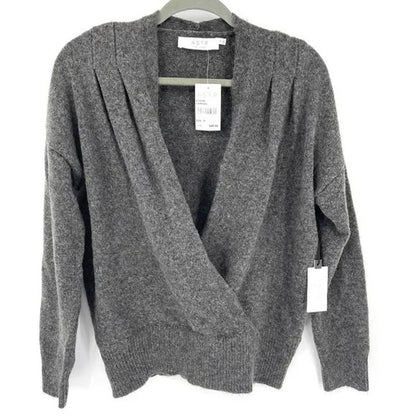 NWT Astr The Label Pleated Plunge Wrap Front Sweater Sz Medium in Charcoal