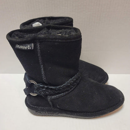 Bearpaw Black Youth Boots Size 1 M Children Girls Suede Fleece lined