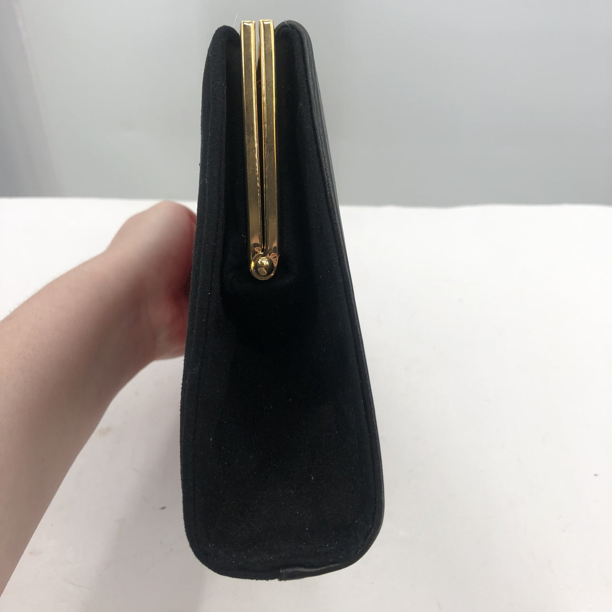 Vintage Gold Snap Closure Velvet Maroon Black Clutch Purse Golden Chain 1980s