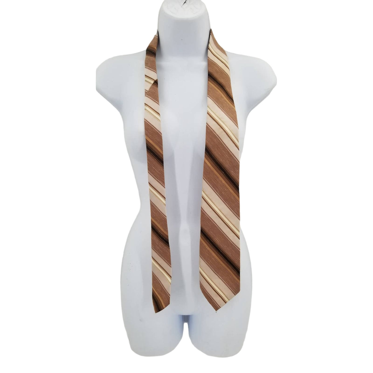 Wemlon by Wembley Vintage Mens Neck 54" Tie Brown Tan Cream Striped 80s 90s