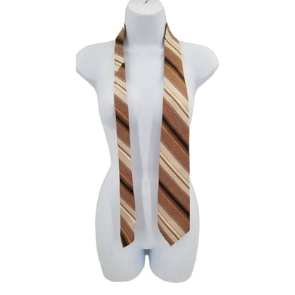 Wemlon by Wembley Vintage Mens Neck 54" Tie Brown Tan Cream Striped 80s 90s