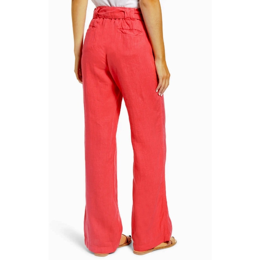 Caslon Linen Pull On Tie Belt Flare Leg Pants Sz Extra Small/XS Red Chateau NWT