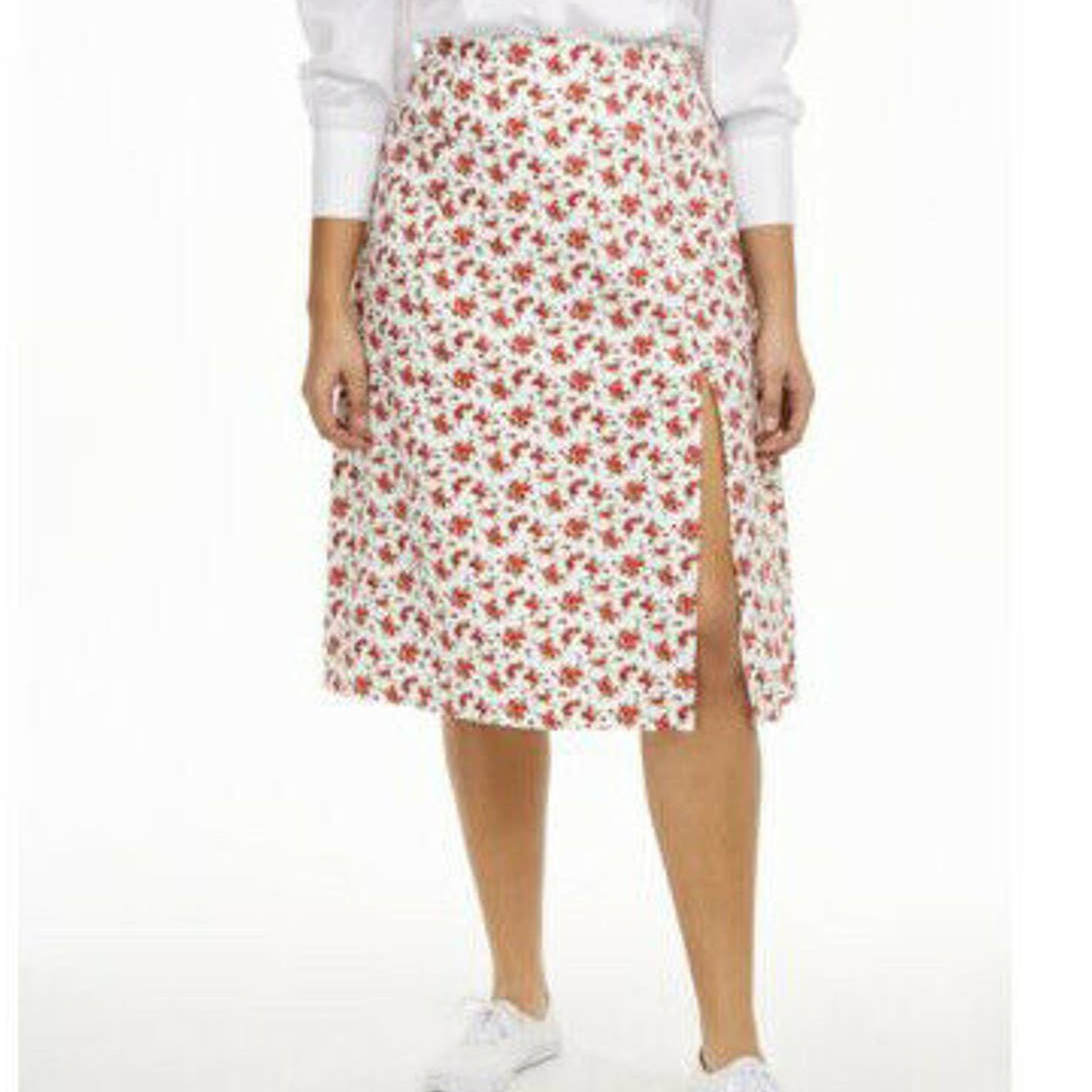 Danielle Bernstein NWT Floral Printed Slip-On White Midi Skirt PLUS Size 2X