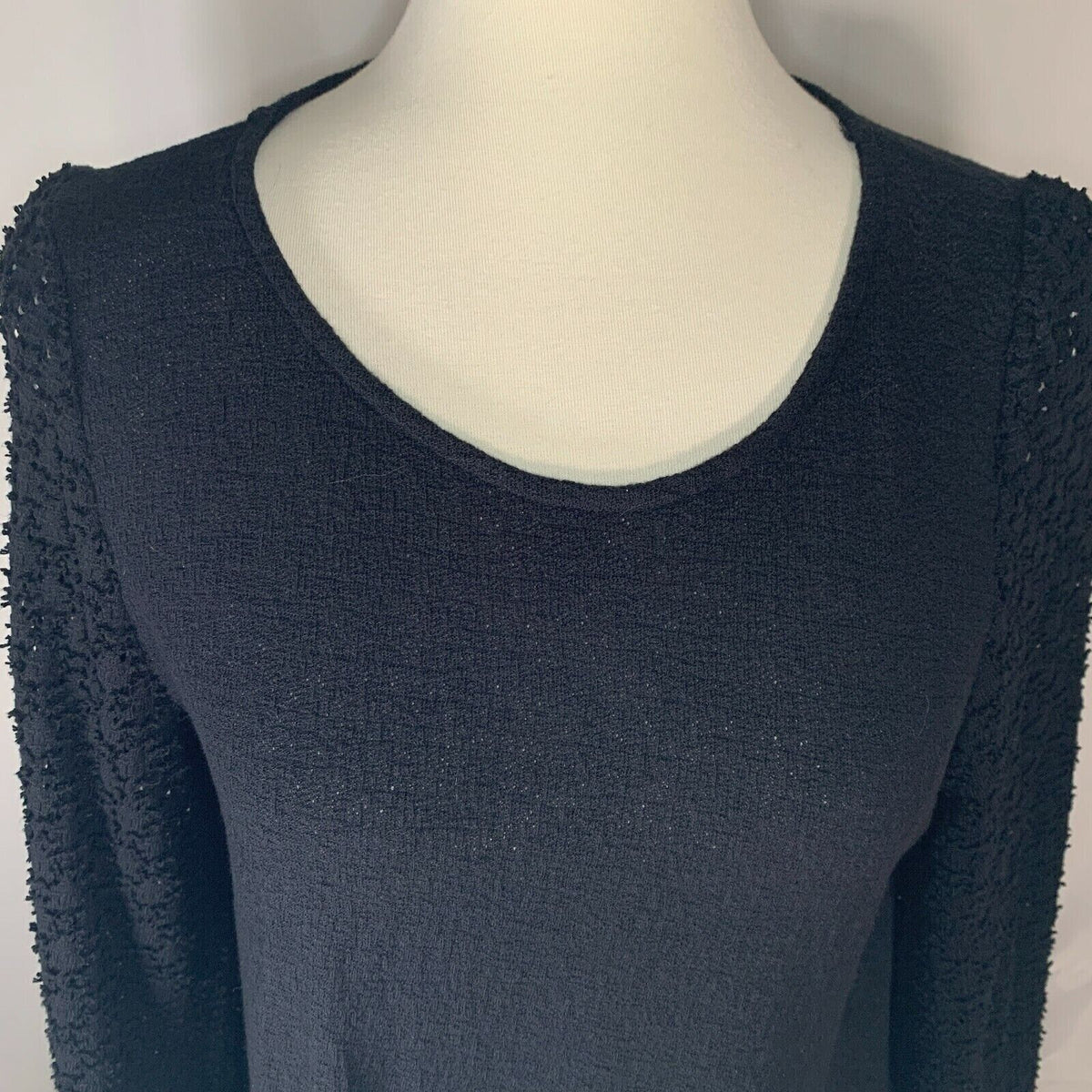 Madewell Long Crochet Textured Sleeves Cotton Knit Top Womens Small Black NWT