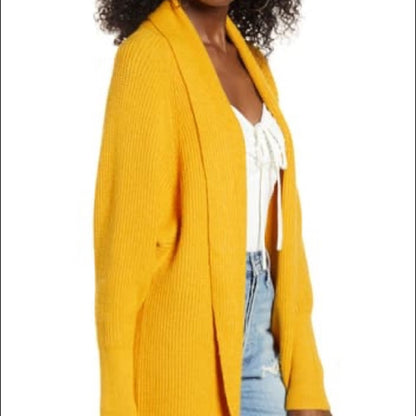 Leith NEW Yellow Dolman Sleeve Long Cardigan Small