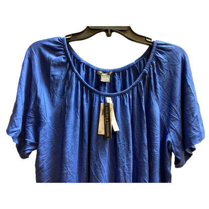 Chelsea & Theodore Top large Marine Blue NEW Peasant Boho Raglan Short Sleeve