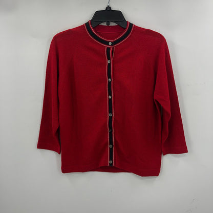 Vintage Talbott Tarafast 2 Pc Cardigan set Knit Sweater 3/4 Sleeves Red Tan 38