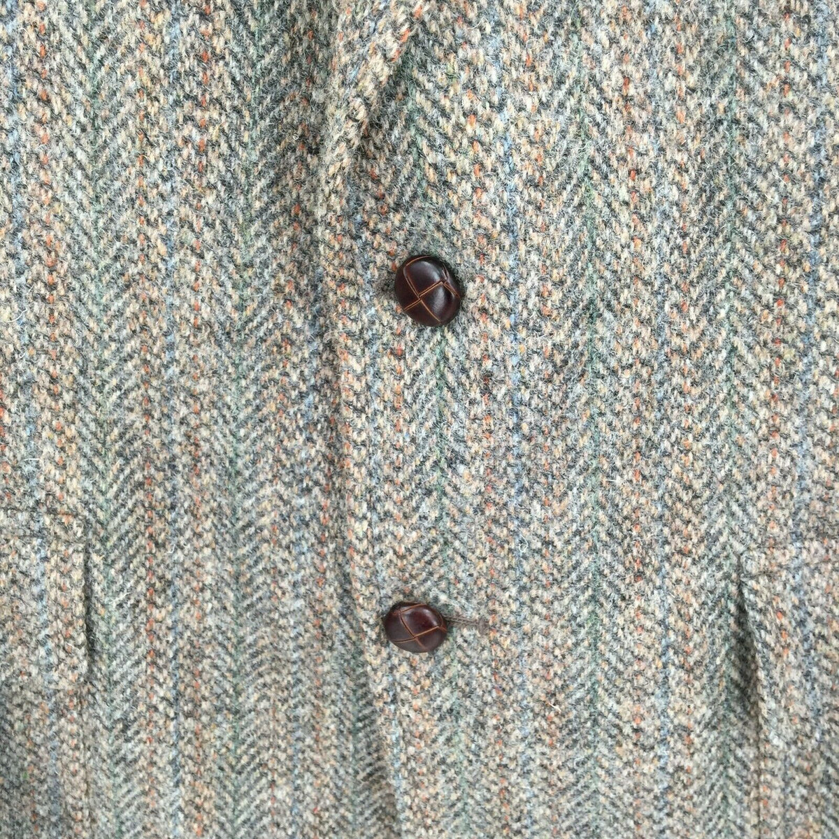 VINTAGE Charles Gregory Tweed BrownBlue Herringbone Wool Blazer Jacket Med/Large