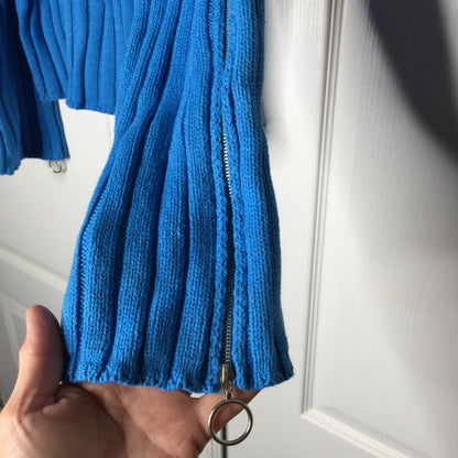J.o.a. Pullover Sweater Zipper Sleeve Cuff Trim Ribbed Blue Size Small Winter