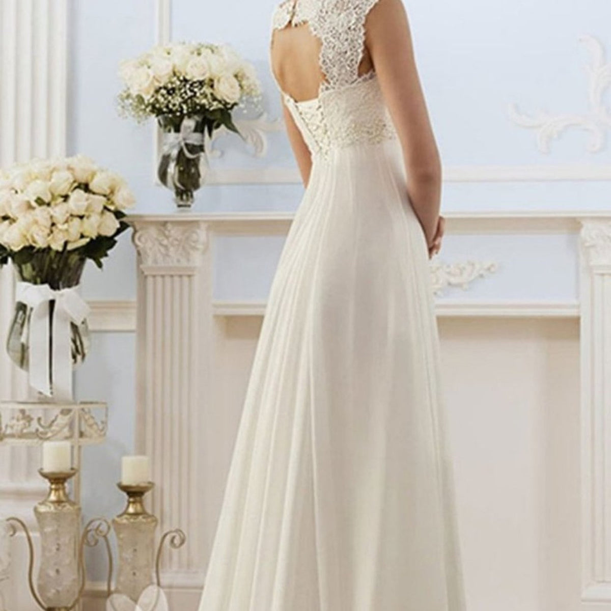 Vicky & Lucas Sleeveless Square Neck Backless Maxi Dress Lace Front White Large