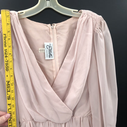 Miss Elliette Vintage 1990s Puff Sleeve Faux Wrap Pleated Dress Pink Medium