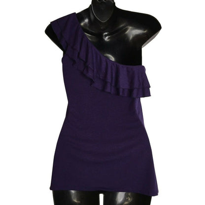 Soprano Womens Ruffled One-Shoulder Top Solid Purple Small Lot 2 Shirts