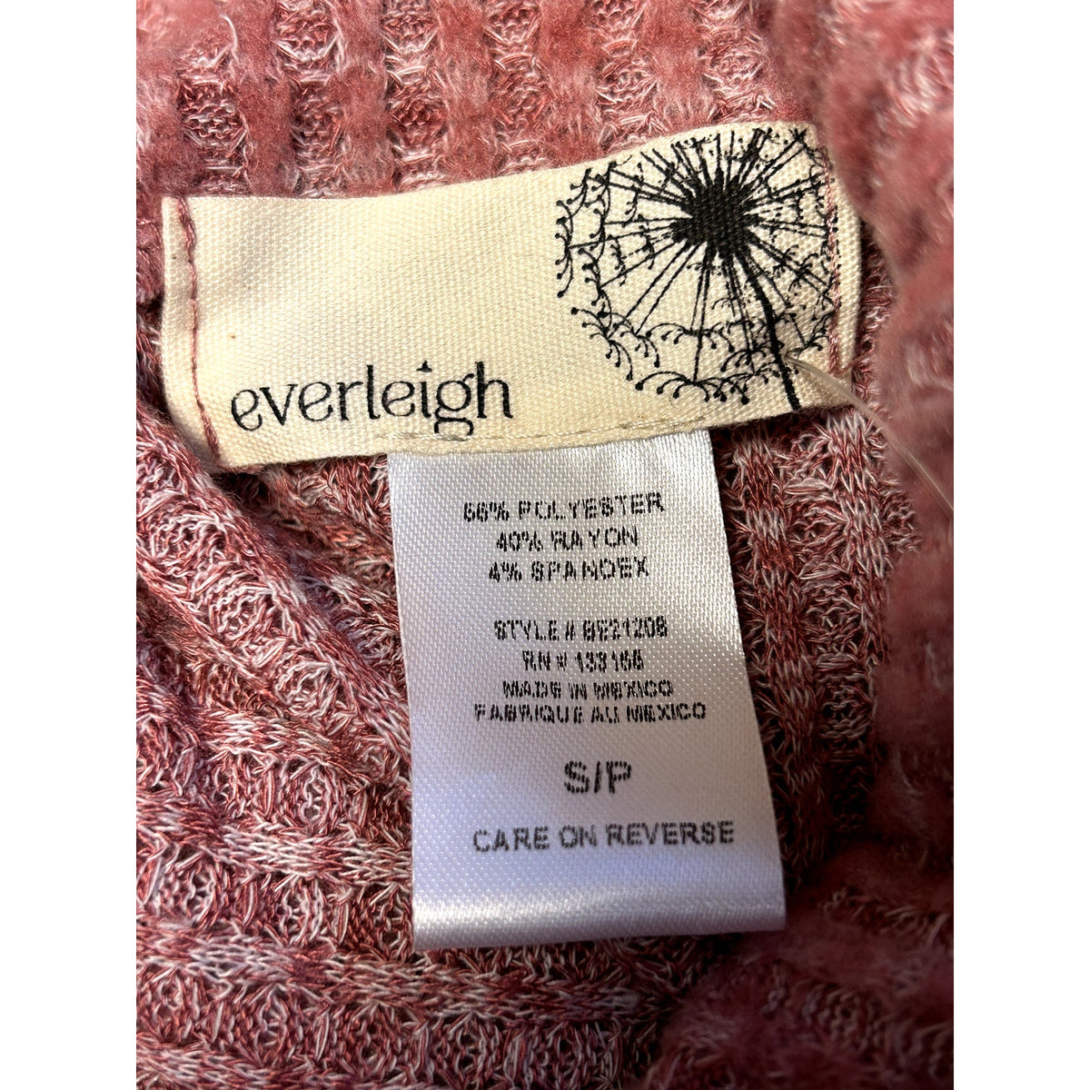 Everleigh NWT Cowl Neck Tunic Top Mauve Chambray Waffle Knit Soft Size Small