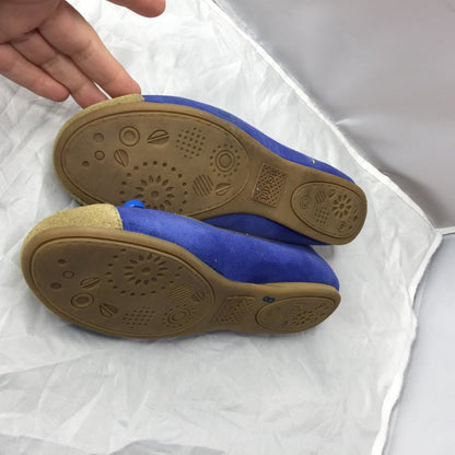 Kitson Ballet Flat Slip On Cap Toe Shoes Suede Leather Blue/olive Size 7.5 US
