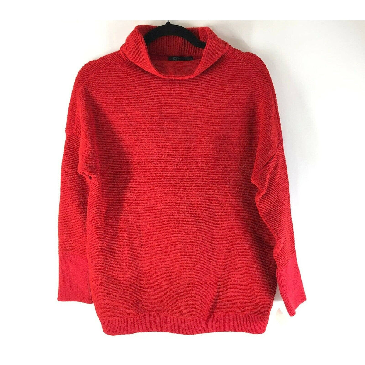 RDI Womens Pullover Sweater Large Poppy Red NWT Long Sleeves Horizontal Rib Knit