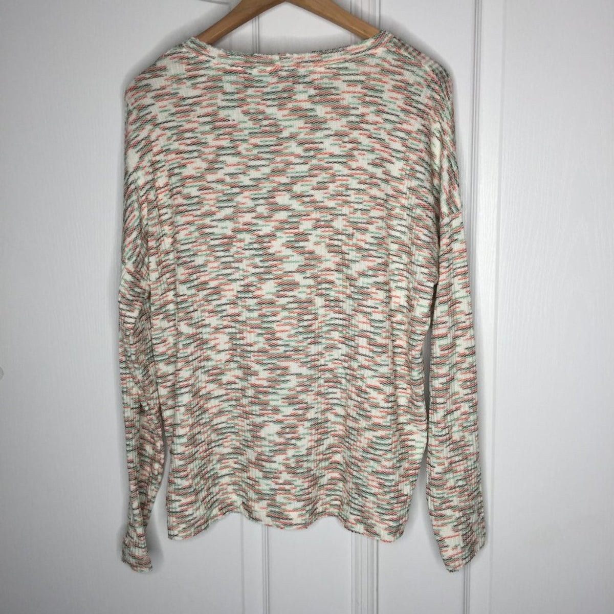 Codexmode Pullover Sweater Long Sleeve V- Neck Space Dye Green Multi Size Large