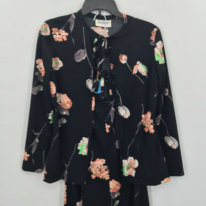 Yves Jennet Maxi & jacket Sleeveless Dress Floral Jacket Scoop Neck Black 2 pc