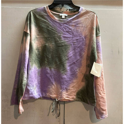14th & Union Top Small Olive Pink Tie Dye NEW Sweatshirt Soft Drawstring Waist
