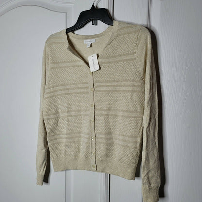 Charter Club Party Cardigan Sweater Long Sleeve Crew-Neck NEW Gold Dust Small