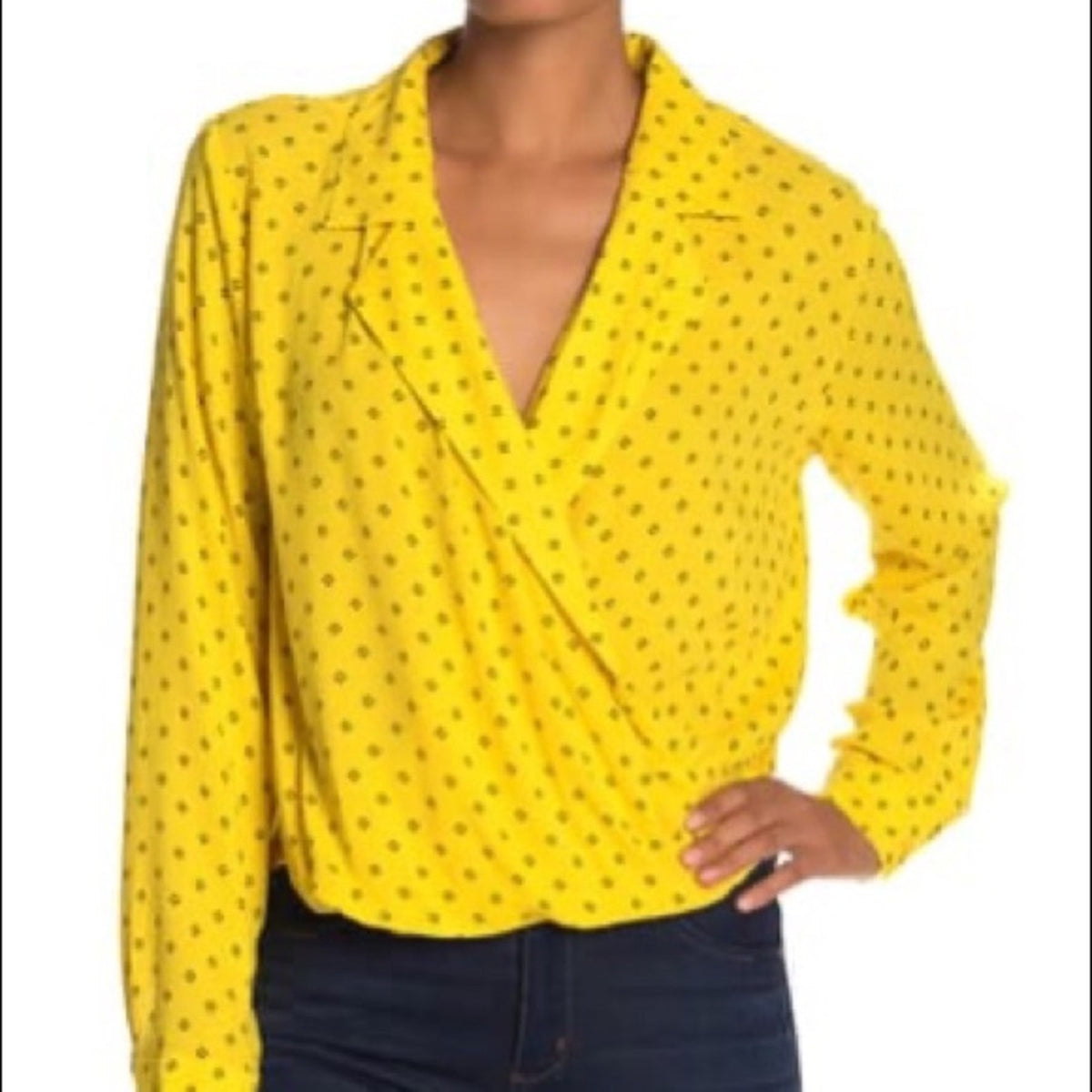 Free Press Notch Collar Surplice Long Sleeve Top Size XSmall