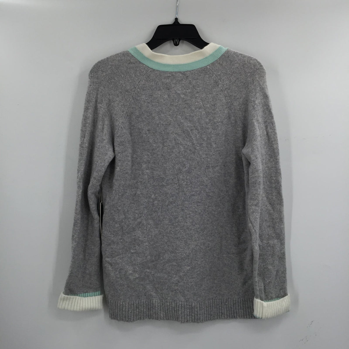 Court & Rowe Stripe Trim Button Front Cardigan Long Sleeve V-Neck Gray SZ Small