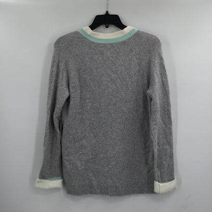 Court & Rowe Stripe Trim Button Front Cardigan Long Sleeve V-Neck Gray SZ Small