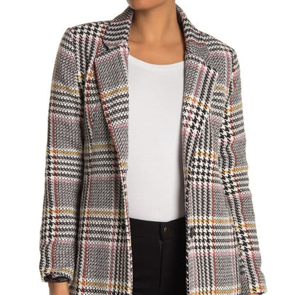 Sebby Glen Two Button Woven Coat Long Sleeve Front Slash Pockets Plaid Large NEW