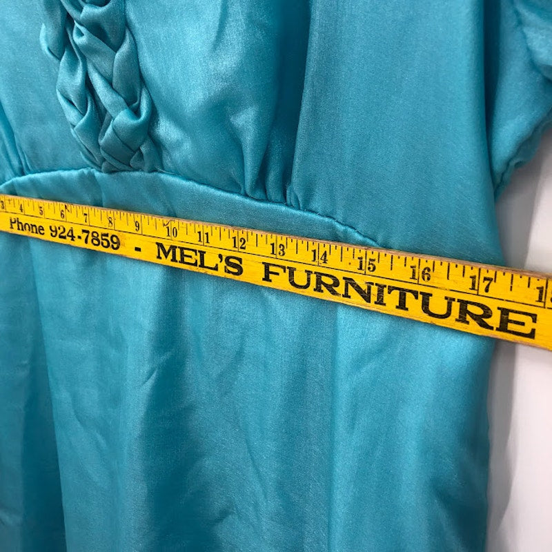 Vintage Baby blue Maxi Taffeta wide lapel 1960 MOD braided collar back zip SMALL