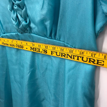 Vintage Baby blue Maxi Taffeta wide lapel 1960 MOD braided collar back zip SMALL