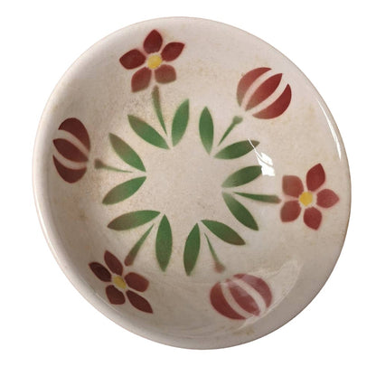 Vintage Japanese Ironstone Ware Bowl Pair Floral Stamp Geometric Underglaze