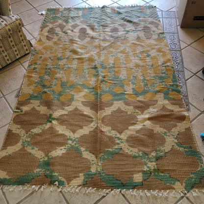 World Market Area Rug 5' x 8'  Jute Blend Green Tan Cream Green Fringe Geometric