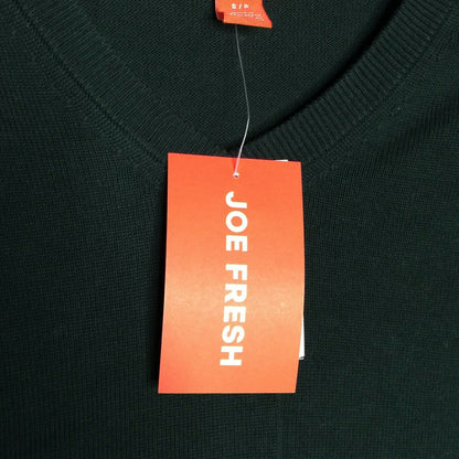Joe Fresh V-Neck Pullover Sweater Knit Construction Long Sleeve Small DK-Green