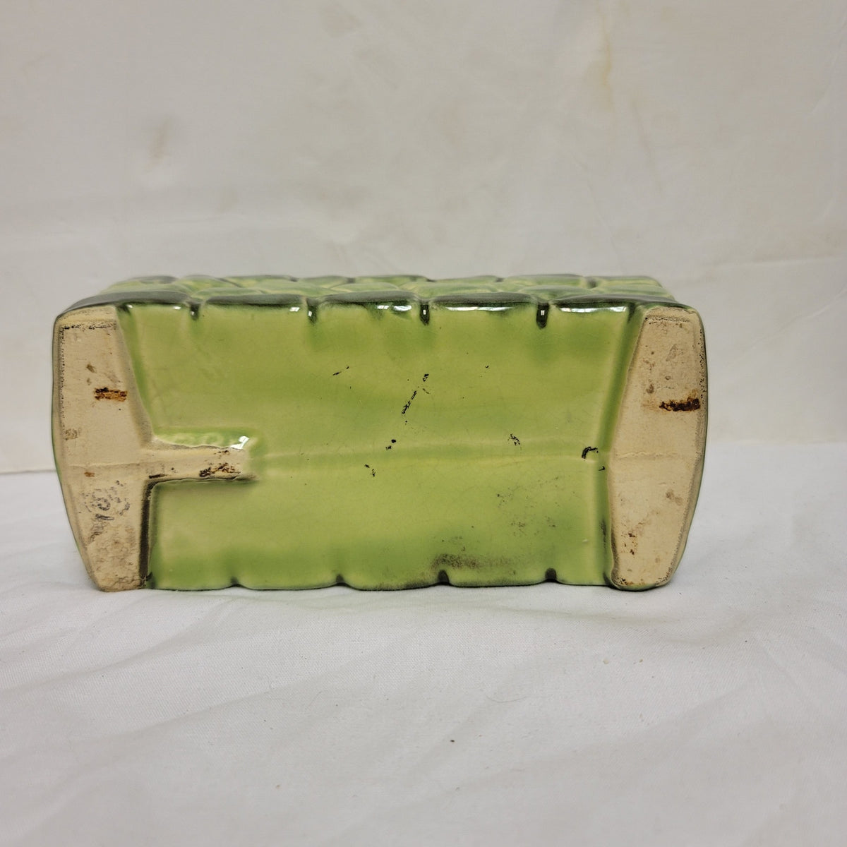 Vintage Stone embossed Oblong 7" Green planter
