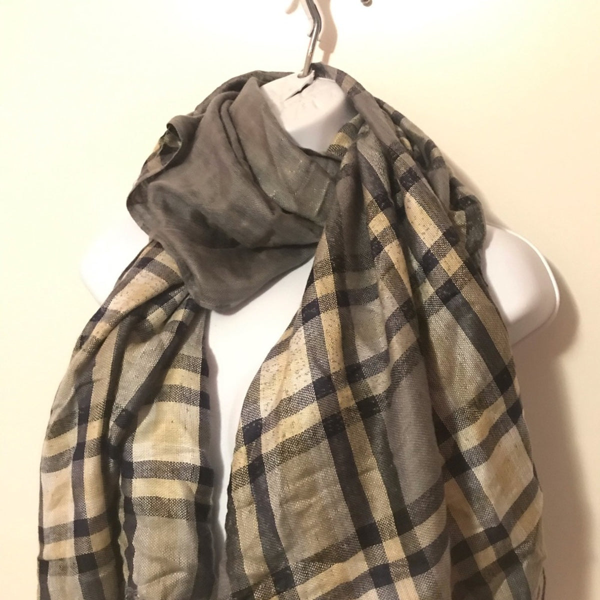 Macy’s Cold Weather Plaid Brown Fringe Scarf Wrap